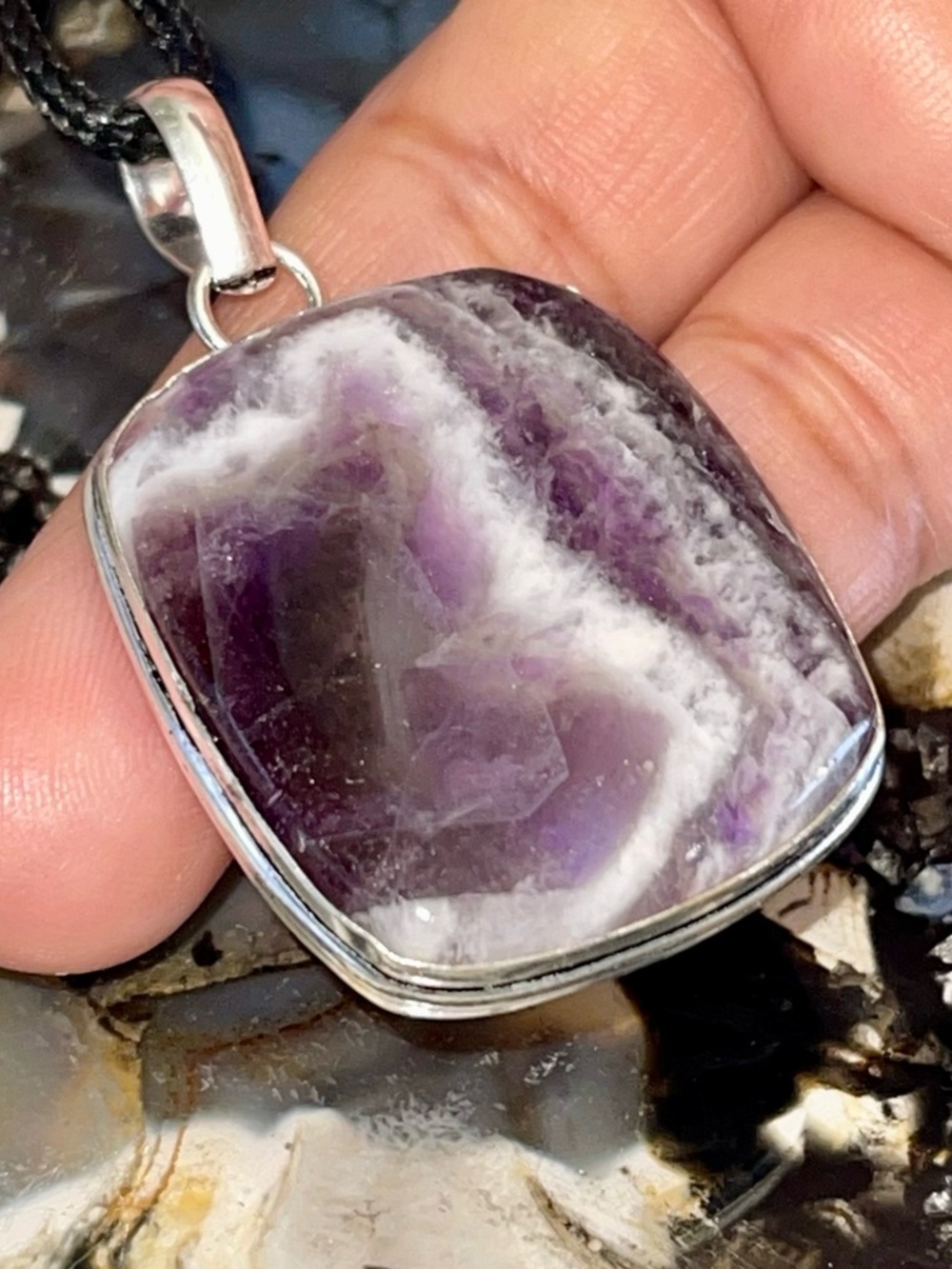 Chevron Amethyst Pendant 2”